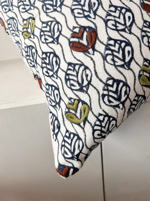Orchard White Block Print Cushion