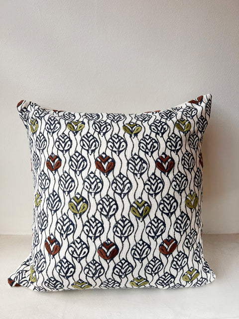Orchard White Block Print Cushion - House of Roya