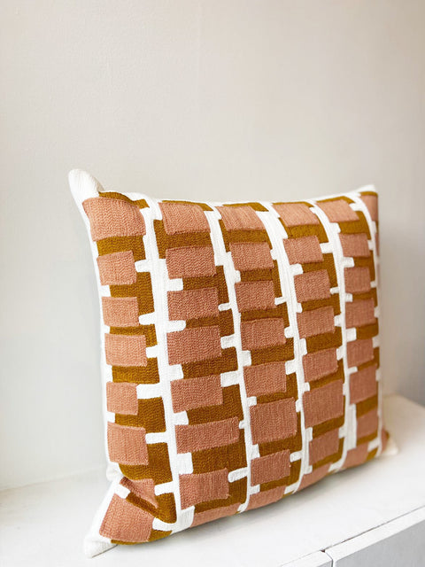 Geometric Block Embroidered Cushion Cover - House of Roya