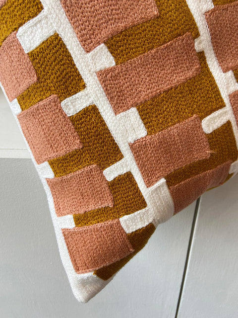 Geometric Block Embroidered Cushion Cover - House of Roya