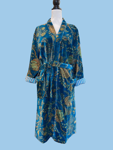 Teal Blue Velvet Kimono - House of Roya