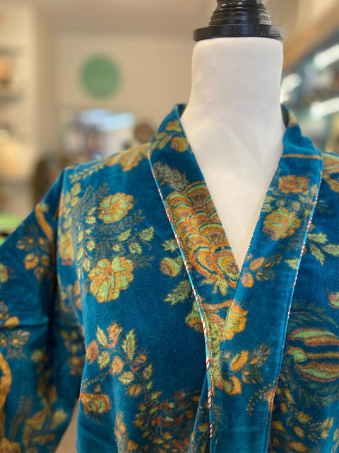 Teal Blue Velvet Kimono - House of Roya