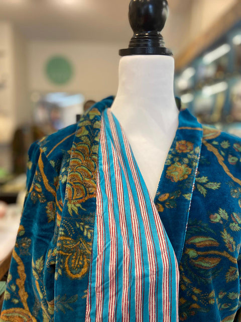 Teal Blue Velvet Kimono - House of Roya