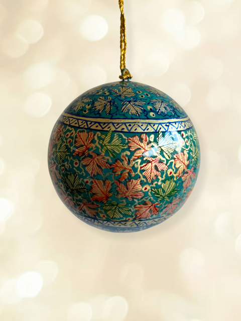 Nargis Blue - hand-painted Kashmiri baubles - House of Roya