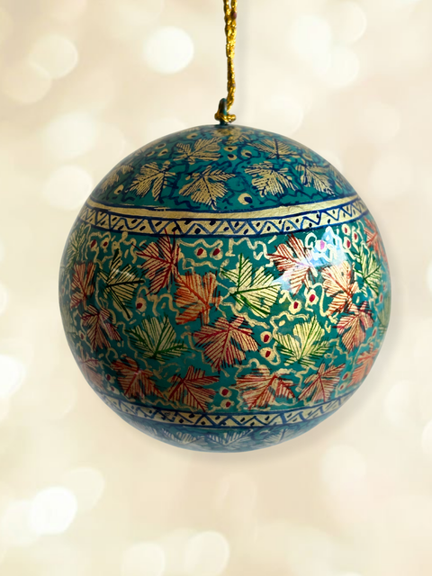Nargis Blue - hand-painted Kashmiri baubles - House of Roya