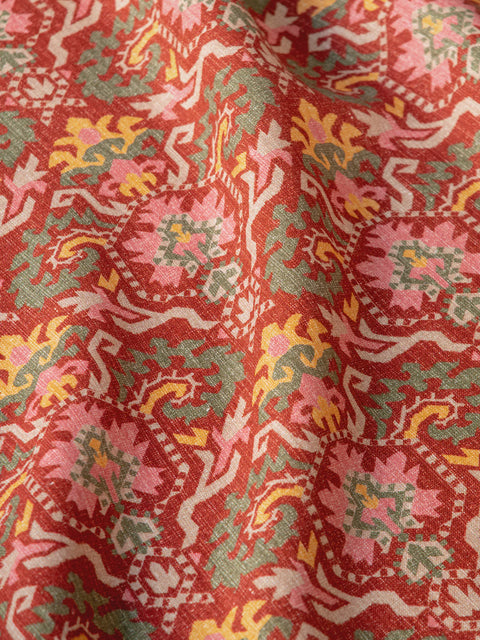 Garden Ikat Fabric (Maroon) - House of Roya