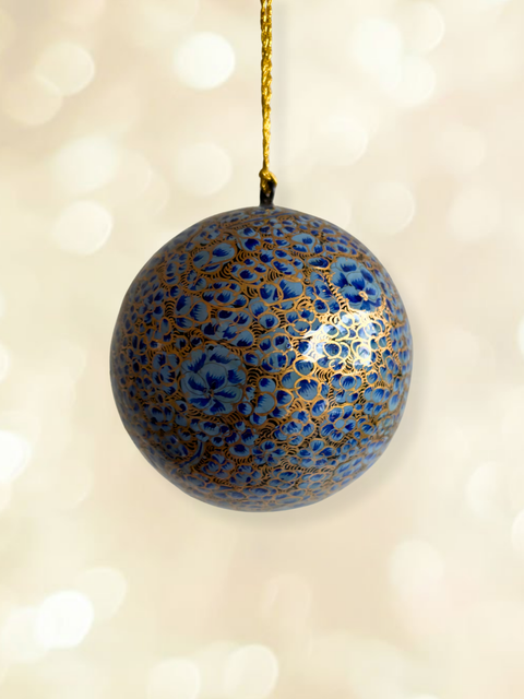 Gul-e-Neel Pale Blue - hand-painted Kashmiri baubles - House of Roya