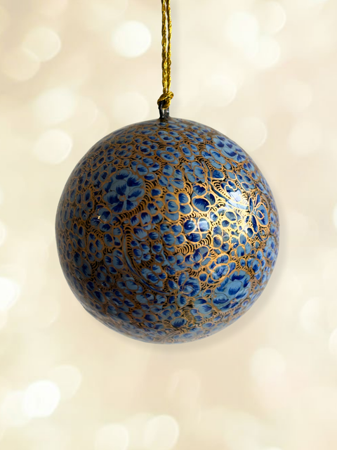 Gul-e-Neel Pale Blue - hand-painted Kashmiri baubles - House of Roya