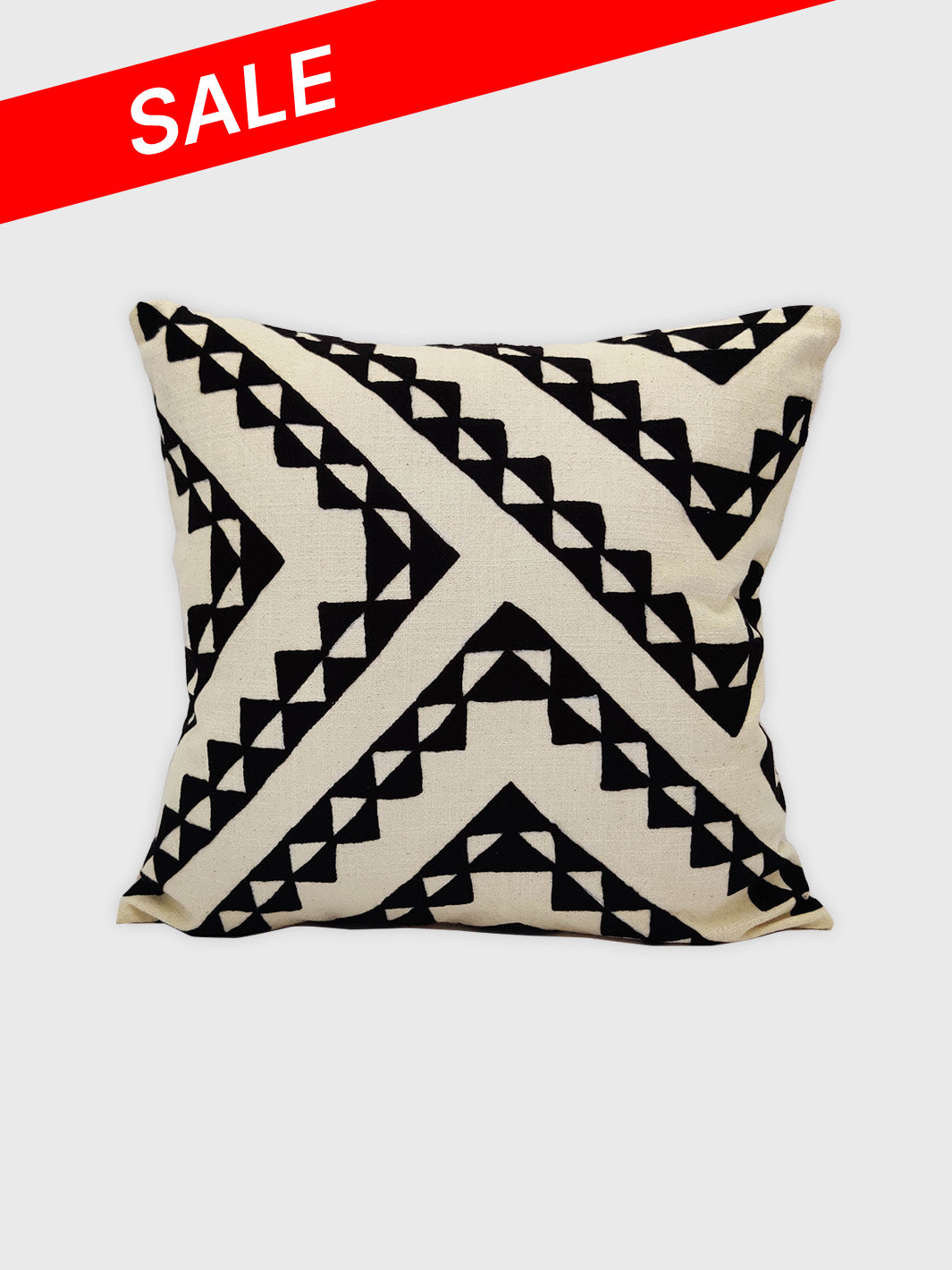 Zig Zag Aari Cushion Cover - Black & White