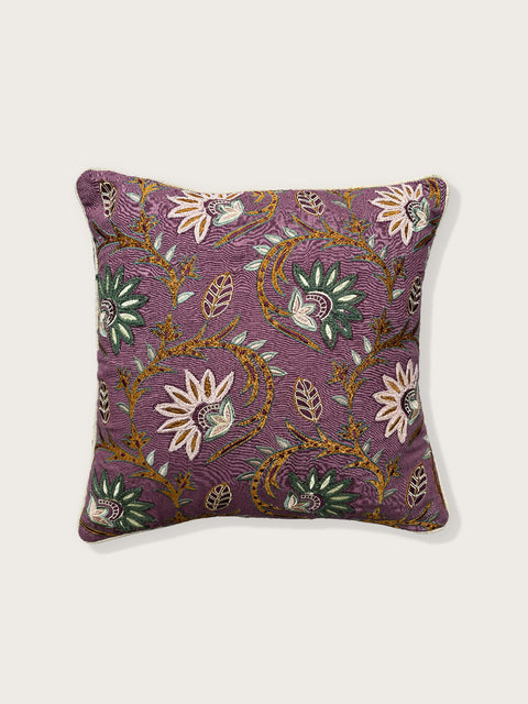 Bloom Floral Linen Cushion Cover - Purple - House of Roya