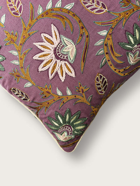 Bloom Floral Linen Cushion Cover - Purple - House of Roya