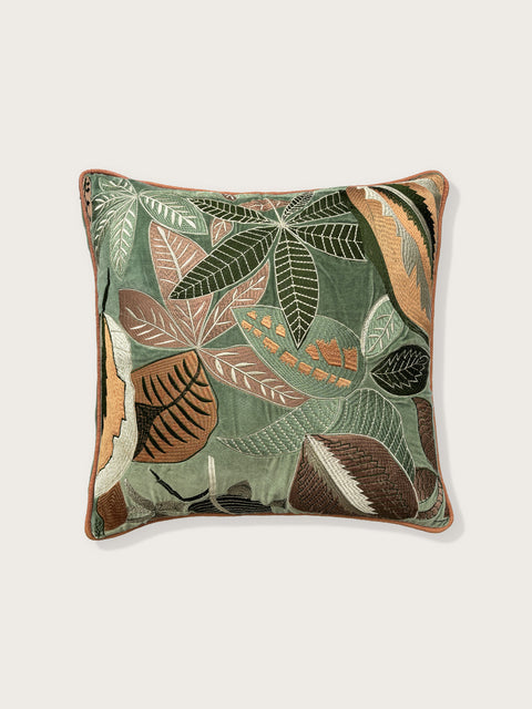 Botanical Bliss Velvet Cushion Cover - Green - House of Roya