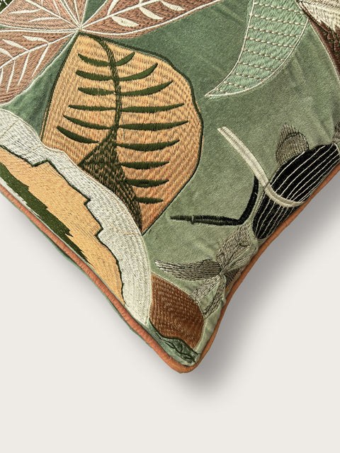Botanical Bliss Velvet Cushion Cover - Green - House of Roya