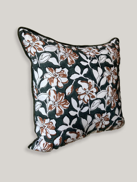 Champa Linen Cushion Cover with Velvet Piping - House of Roya