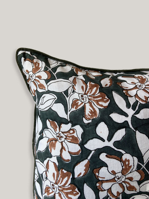 Champa Linen Cushion Cover with Velvet Piping - House of Roya