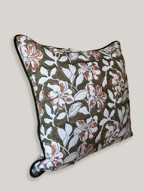 Champa Linen Cushion Cover with Velvet Piping - House of Roya