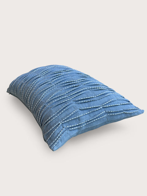 Kantha Stitch Linen Cushion Cover - Blue