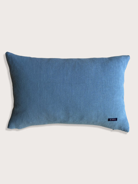 Kantha Stitch Linen Cushion Cover - Blue