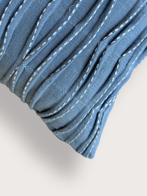 Kantha Stitch Linen Cushion Cover - Blue