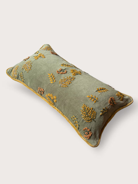 Wild Meadow Velvet Cushion Cover - Pale Green