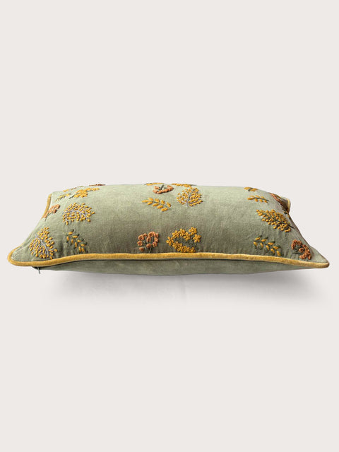 Wild Meadow Velvet Cushion Cover - Pale Green