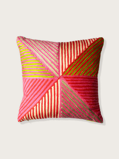 Diamond Cushion Cover - Pink & Lime Green