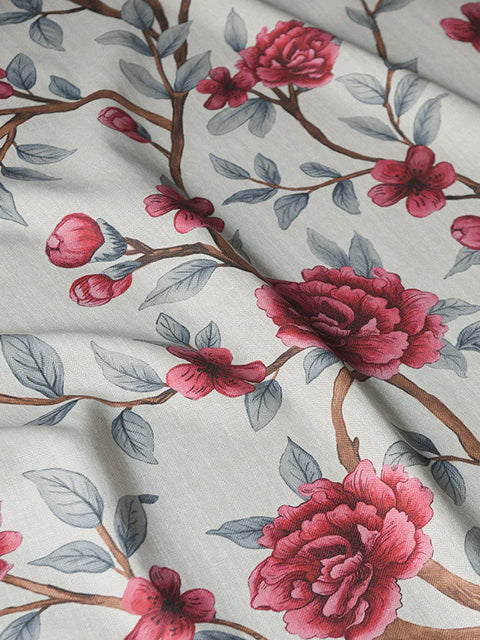 Winding Peonies Fabric (White) - House of Roya