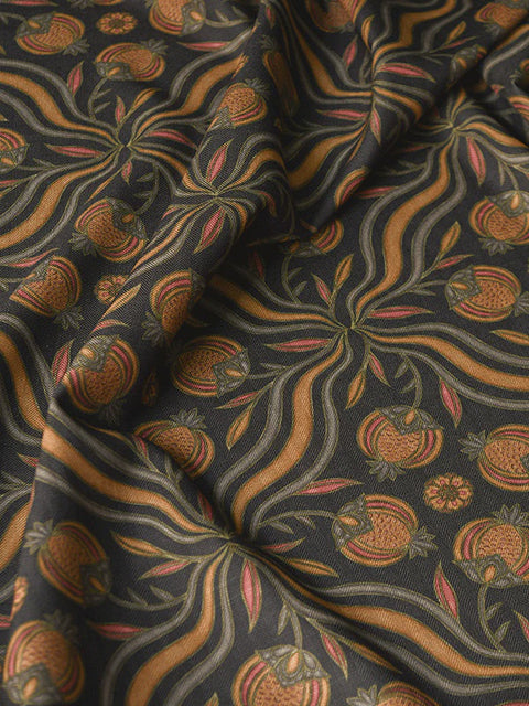 Chintamani Waves Fabric (Charcoal) - House of Roya