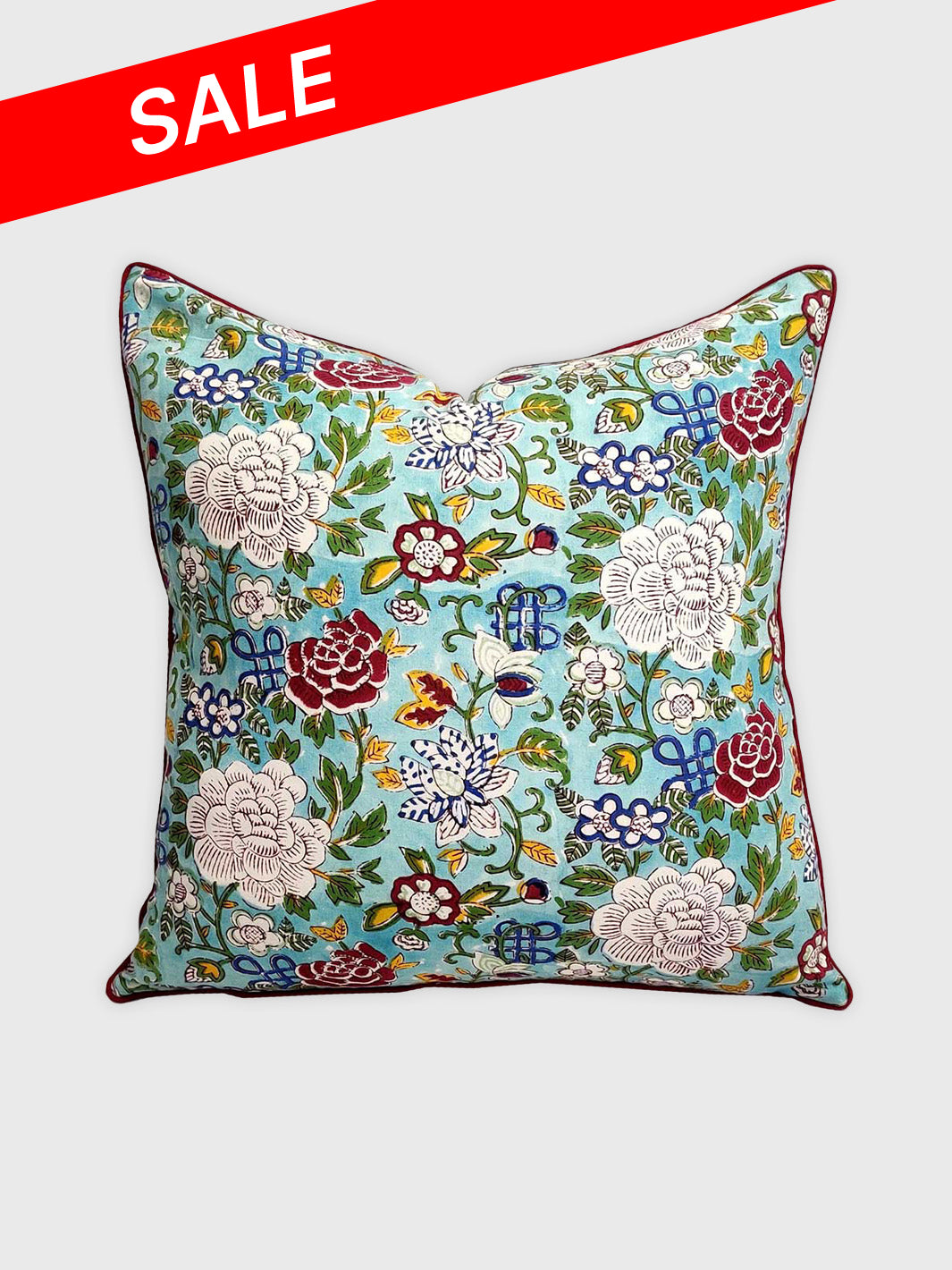 Floral Blue Jade Cushion Cover - Multicolour