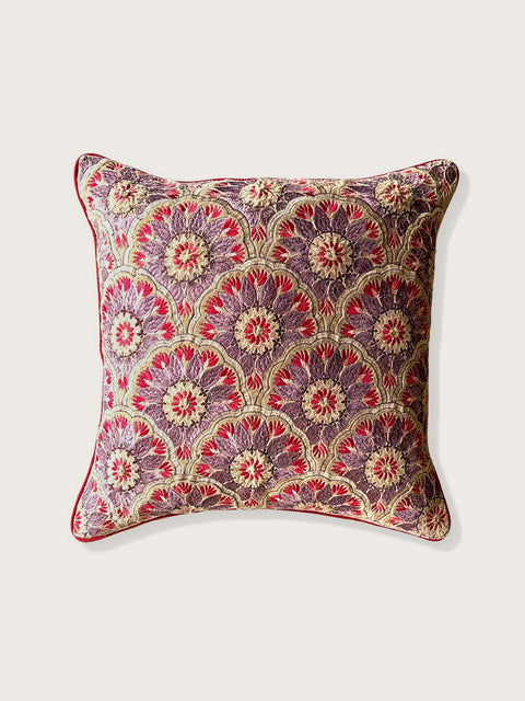 Floral Rich Velvet Cushion Cover - Purple - House of Roya