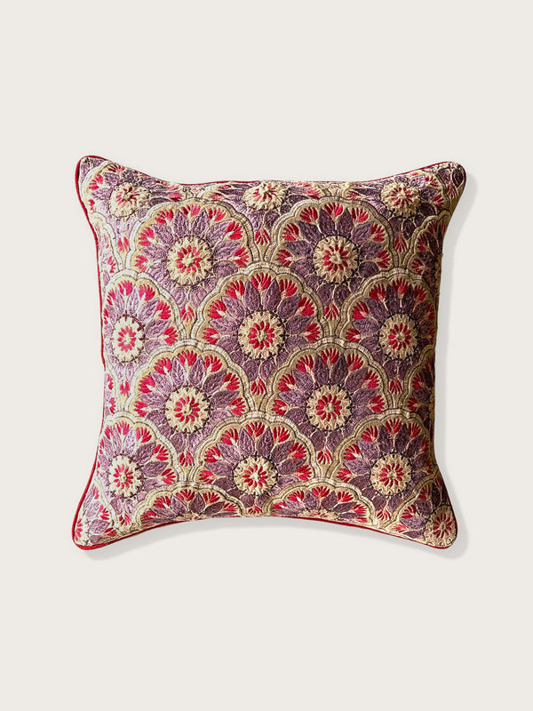 Floral Rich Velvet Cushion Cover - Purple
