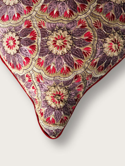 Floral Rich Velvet Cushion Cover - Purple - House of Roya