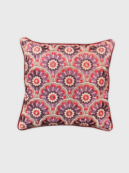 Embroidered Floral Pattern with Red Piping Cushion Cover