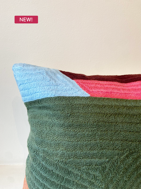 Forest Geometry Cushion – Green & Coral - House of Roya