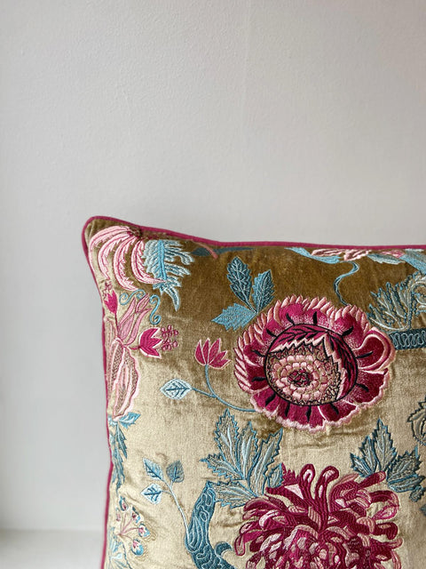 Garden of Jewels with Magenta Piping Cushion Cover