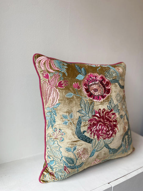 Garden of Jewels with Magenta Piping Cushion Cover