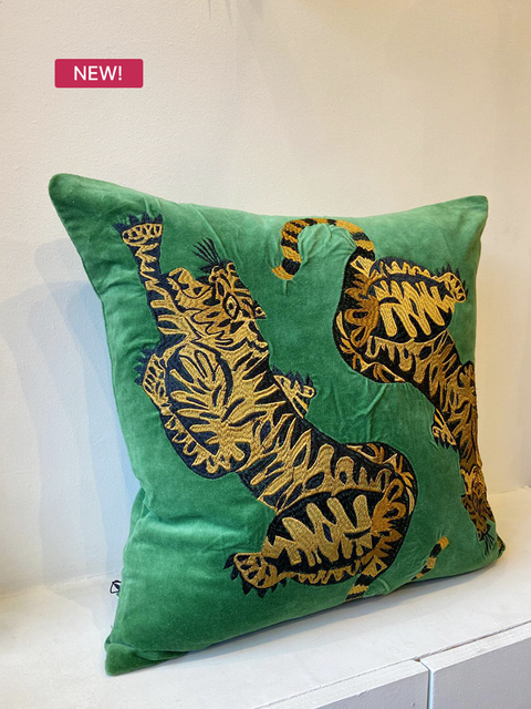 Royal Emerald Tigers Cushion Cover