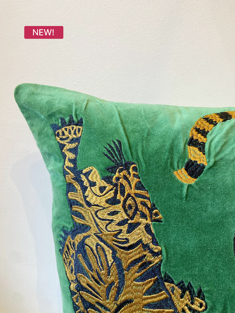 Royal Emerald Tigers Cushion Cover
