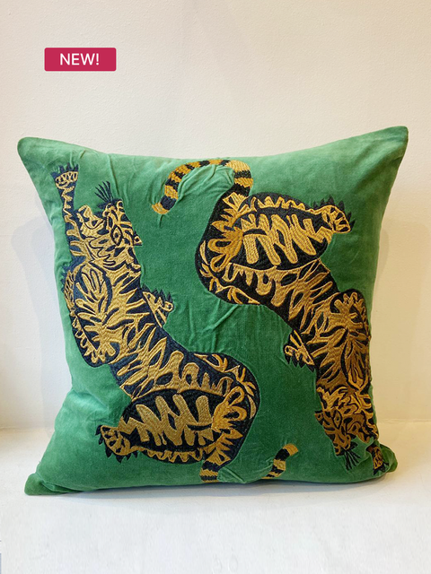 Royal Emerald Tigers Cushion Cover