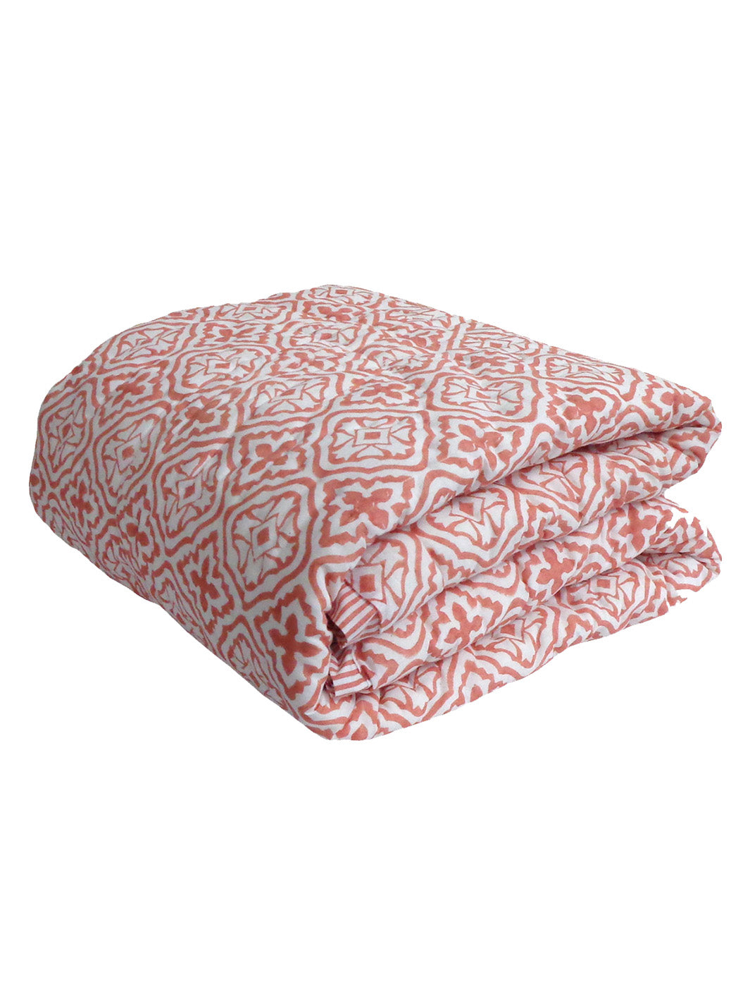 Hand Block Printed Cotton Quilt | Cross Flower Jaipur Pink