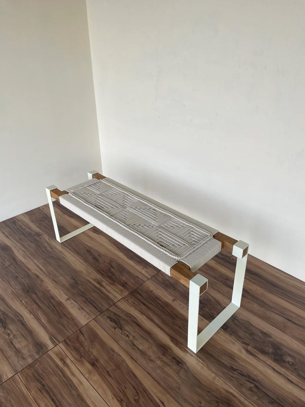 Woven Bench in Cream & White