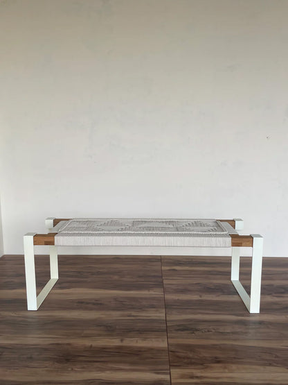 Woven Bench in Cream & White