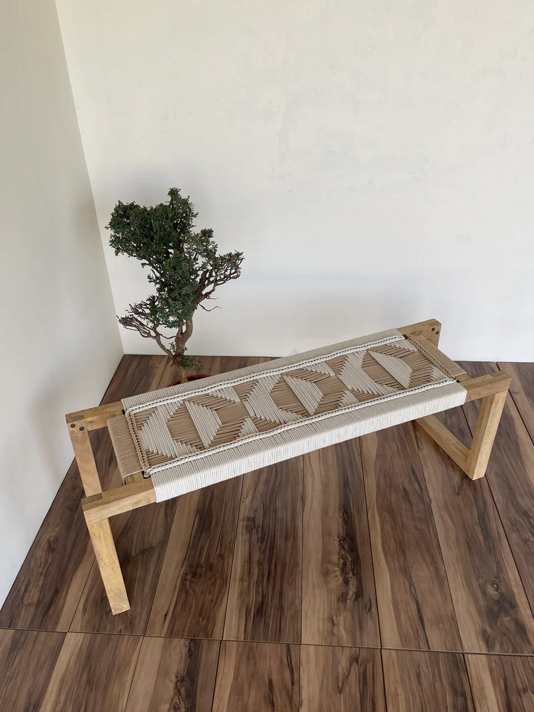 Woven Bench in White & Beige