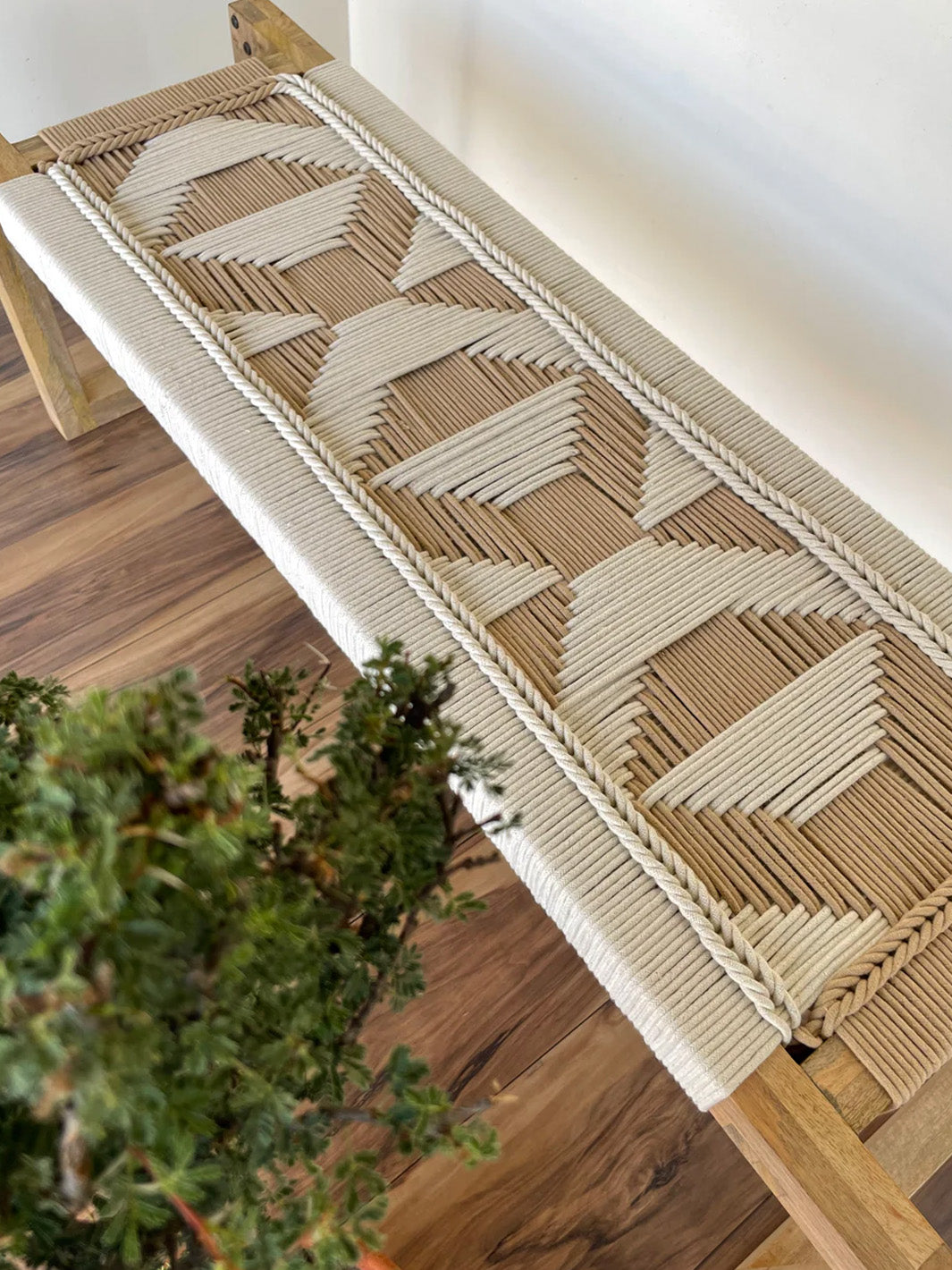 Woven Bench in White & Beige