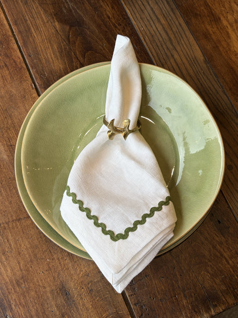 Ric Rac White with Green Napkins - Set of 4