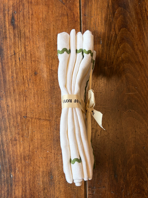 Ric Rac White with Green Napkins - Set of 4