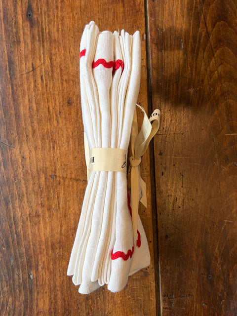 Ric Rac White with Red Napkins - Set of 4