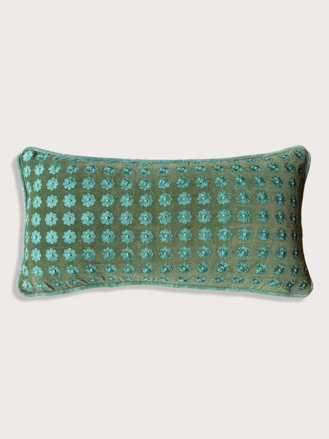 Sage Meadow Floral Velvet Cushion Cover - Green