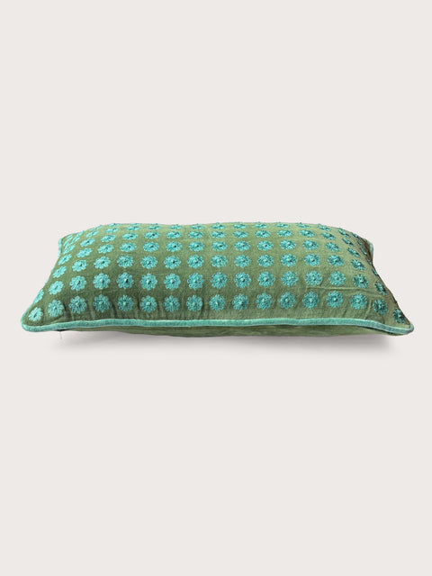 Sage Meadow Floral Velvet Cushion Cover - Green