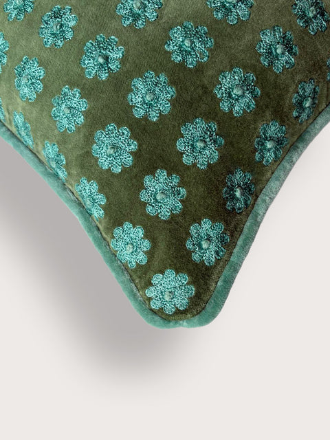 Sage Meadow Floral Velvet Cushion Cover - Green